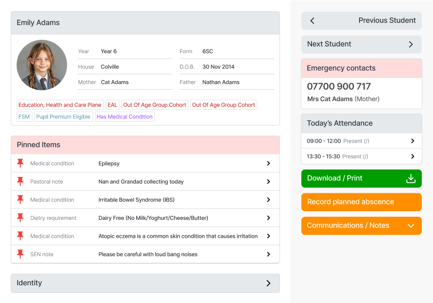 Student profile special school